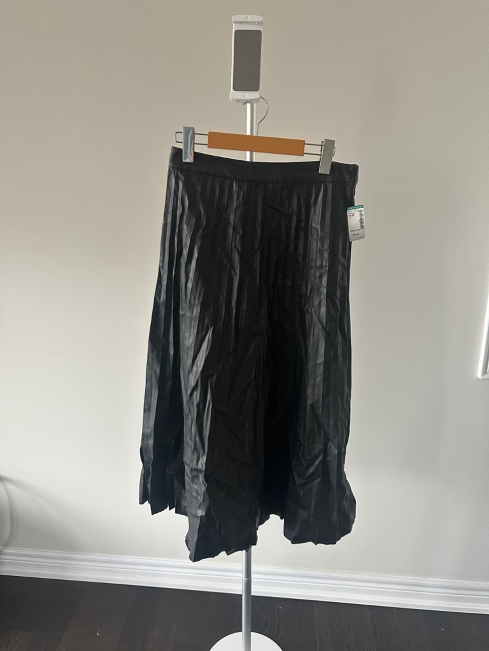 Simons Black Faux-Leather Pleated Midi Skirt